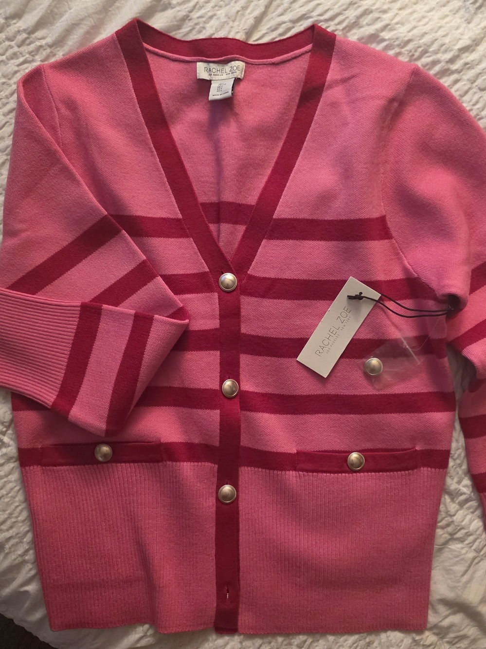 Rachel Zoe Two-Tone Pink Striped Button Cardigan